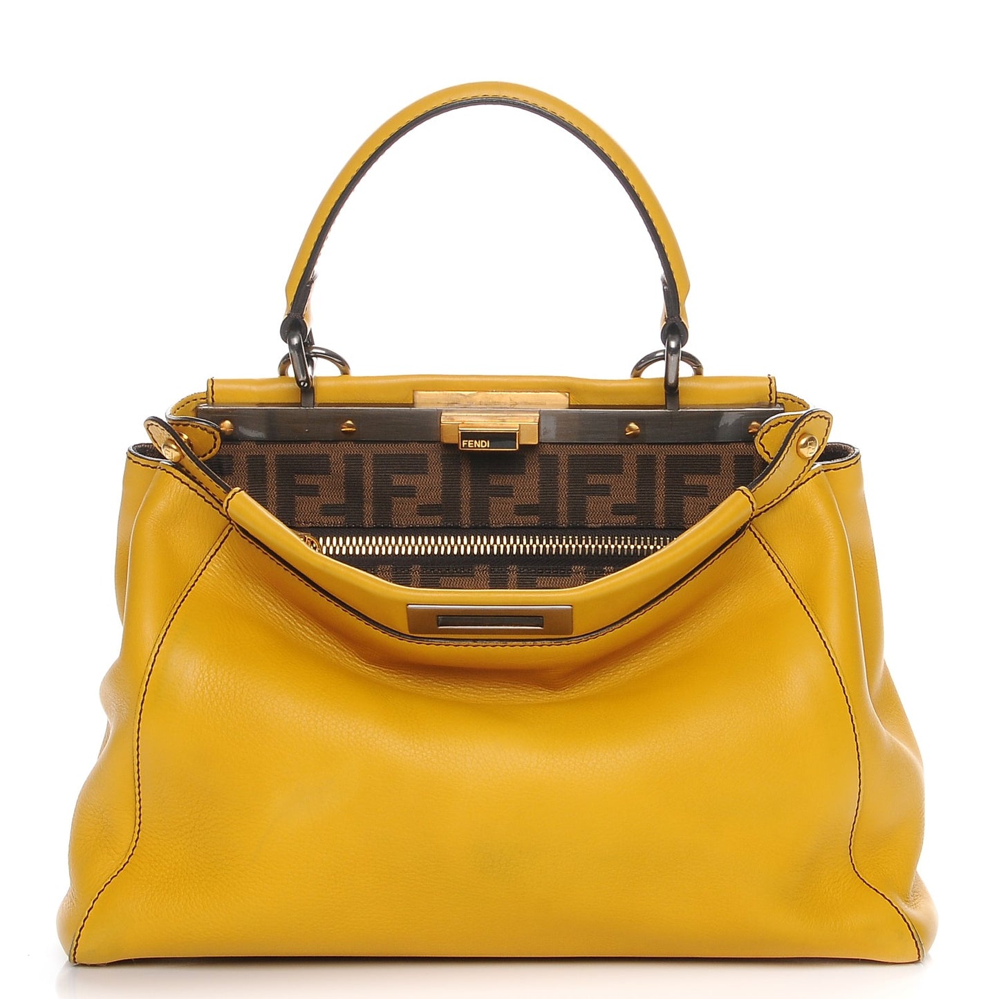 Vitello Zucca Large Peekaboo Iconic Satchel Yellow Tobacco