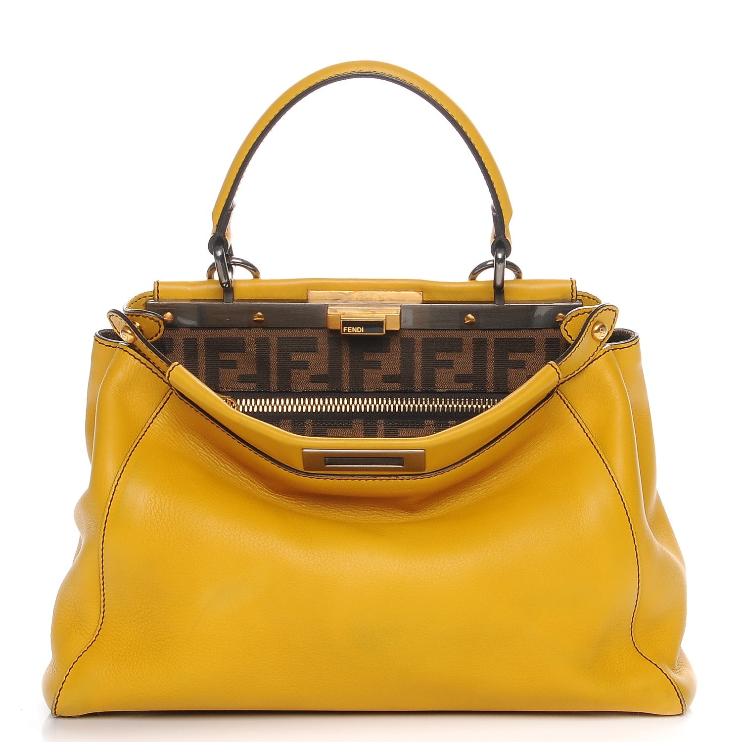 Fendi Vitello Zucca Large Peekaboo Iconic Satchel Yellow Tobacco 1 of 8