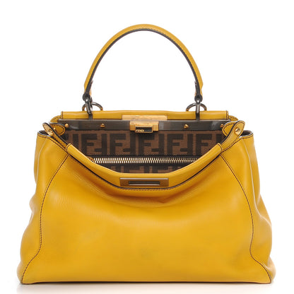 Fendi Vitello Zucca Large Peekaboo Iconic Satchel Yellow Tobacco 1 of 8