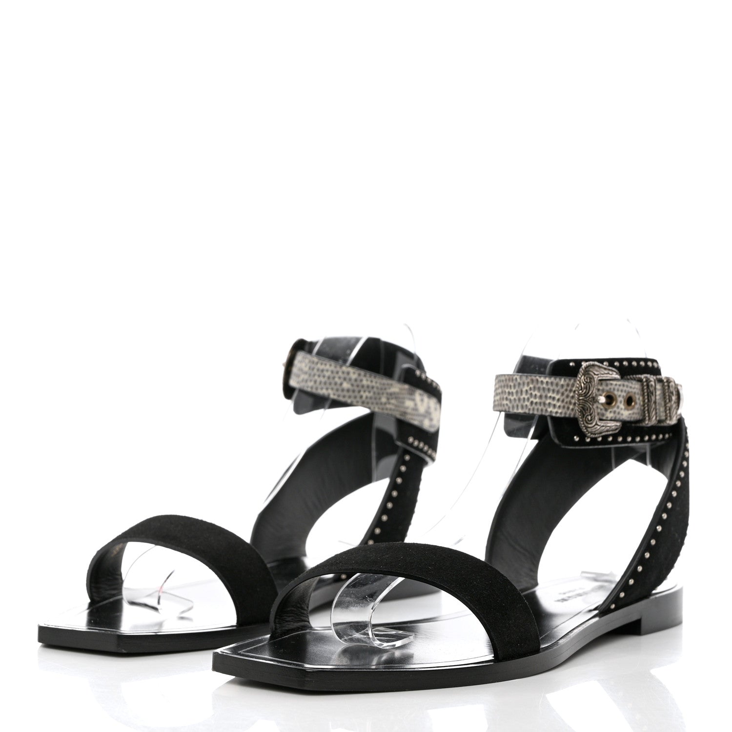 Saint Laurent Suede Lizard Flat Sandals 38.5 Black 3 of 10
