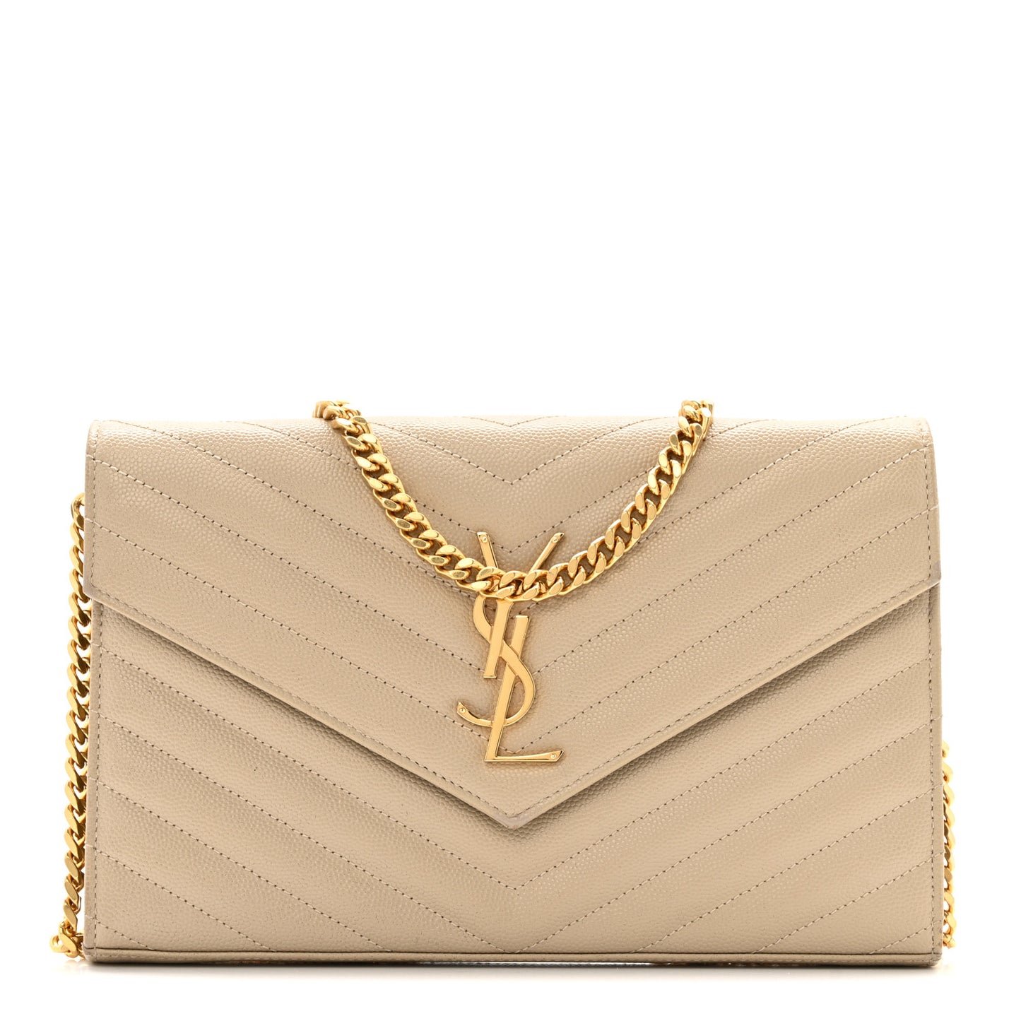 Grain De Poudre Matelasse Chevron Monogram Chain Wallet Dark Latte