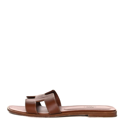 Hermes Box Calfskin Oran Sandals 39.5 Gold 1 of 14