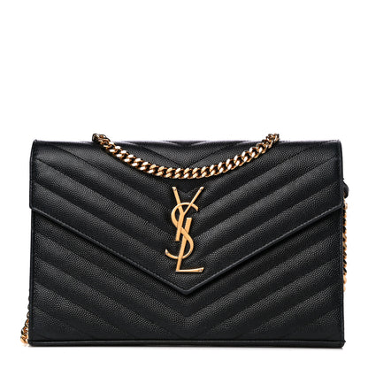 Saint Laurent Grain De Poudre Matelasse Chevron Monogram Chain Wallet Black 1 of 12