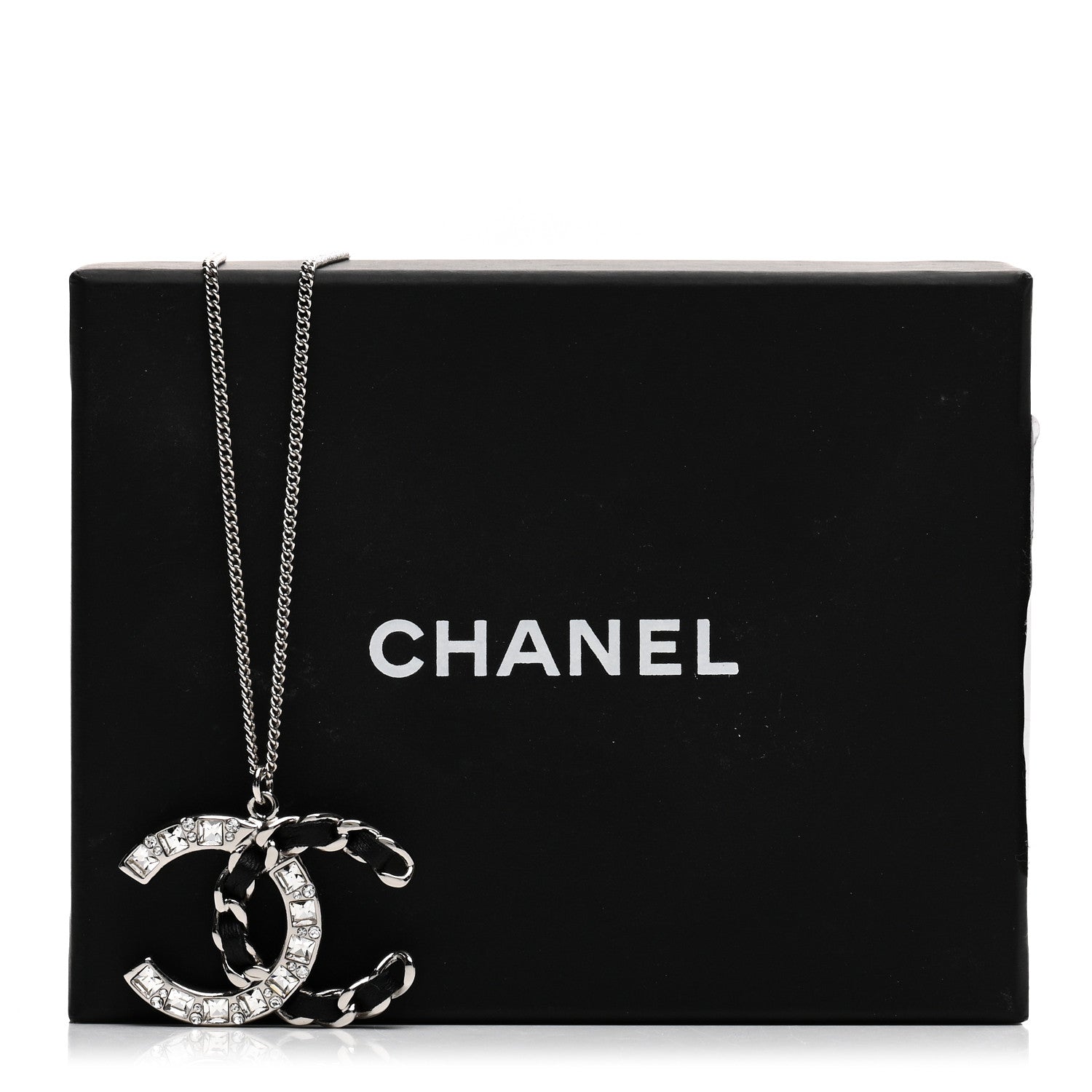 Chanel Lambskin Baguette Crystal CC Necklace Black Silver 6 of 6