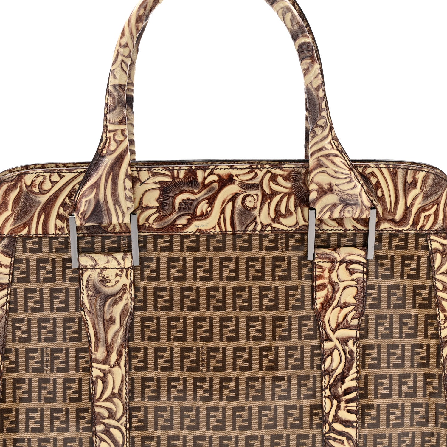 Fendi Vinyl Zucchino Top Handle Satchel Tobacco Beige 1829209