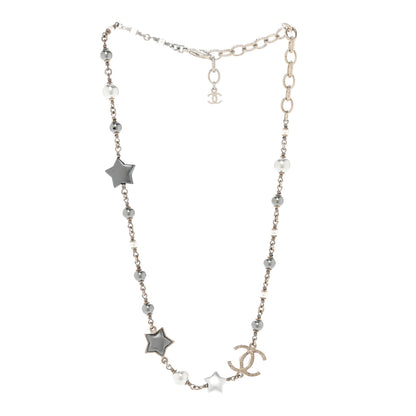 Chanel Metal Resin Pearl Star CC Necklace Silver 3 of 7
