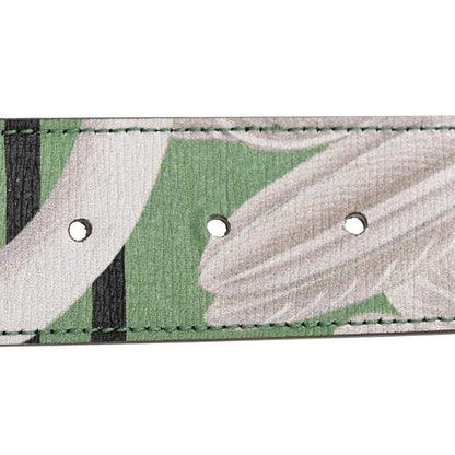 Gucci Calfskin Floral Heron G Cube Memorable Buckle 40mm Belt 80 32 Pink Green Multicolor 3 of 6