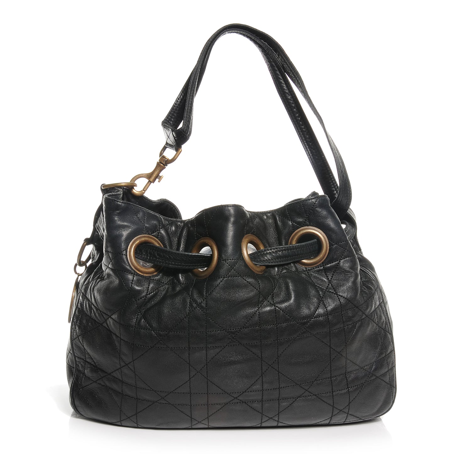 Lambskin Cannage Drawstring Bag Black