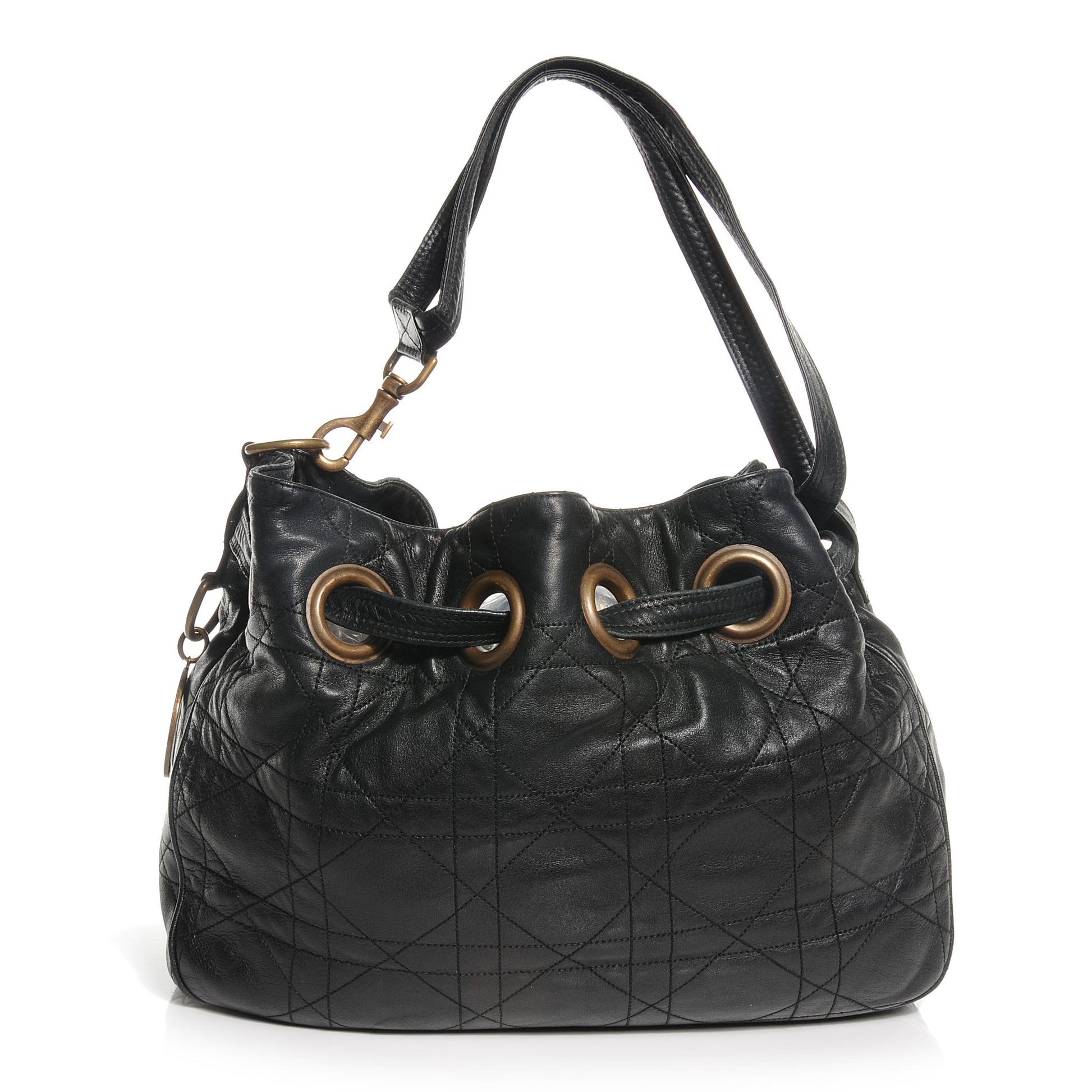 Christian Dior Lambskin Cannage Drawstring Bag Black 1 of 7