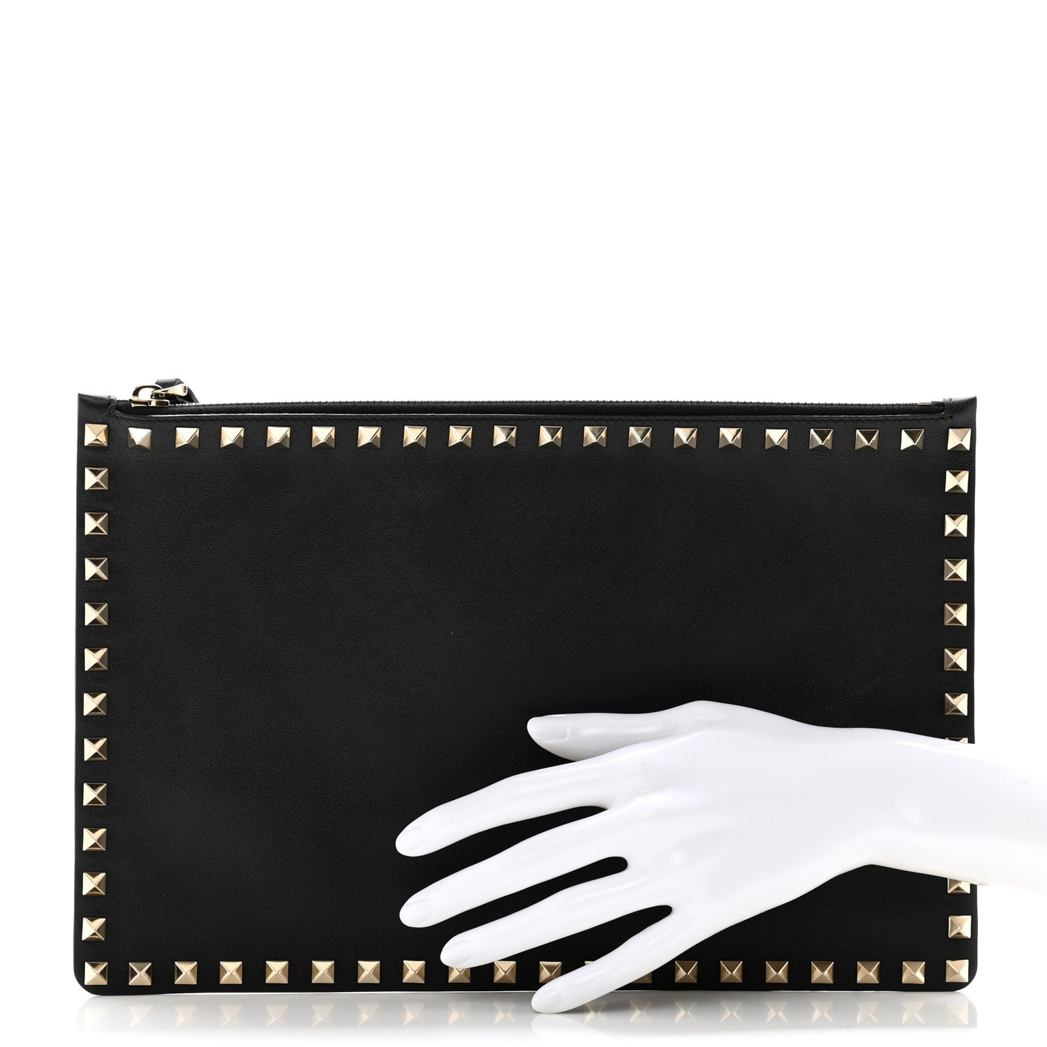 Valentino Garavani Vitello Large Rockstud Zip Pouch Black 2 of 9