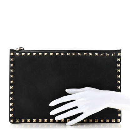 Valentino Garavani Vitello Large Rockstud Zip Pouch Black 2 of 9
