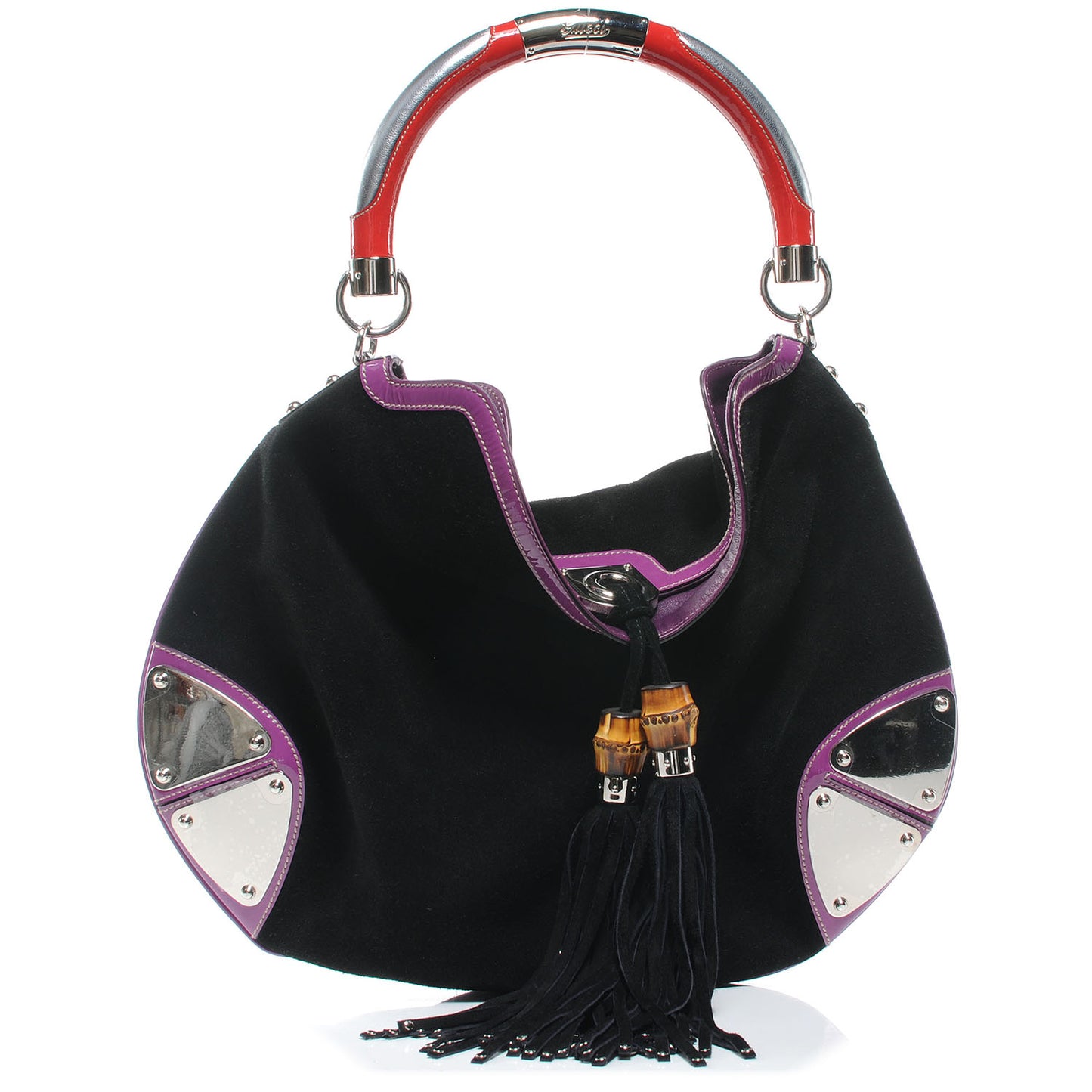 Suede Large Indy Top Handle Hobo Black Purple Red