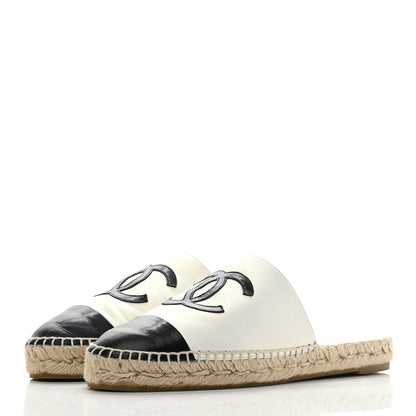 Chanel Iridescent Goatskin CC Espadrille Mules 39 Ivory Black 3 of 9