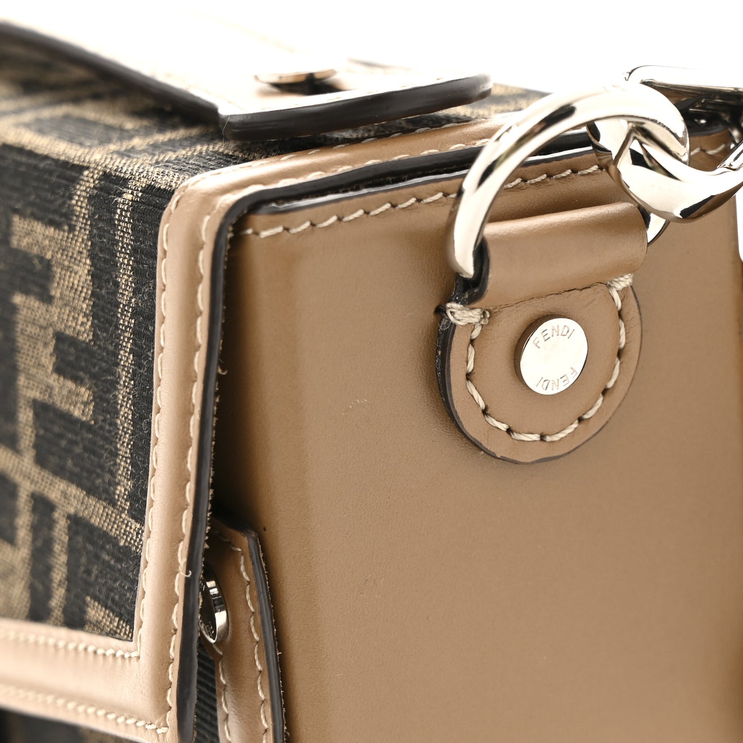 Recycled Fabric Jacquard Vitello King FF 1974 Baguette Soft Trunk Phone Pouch Tobacco Moro Sand