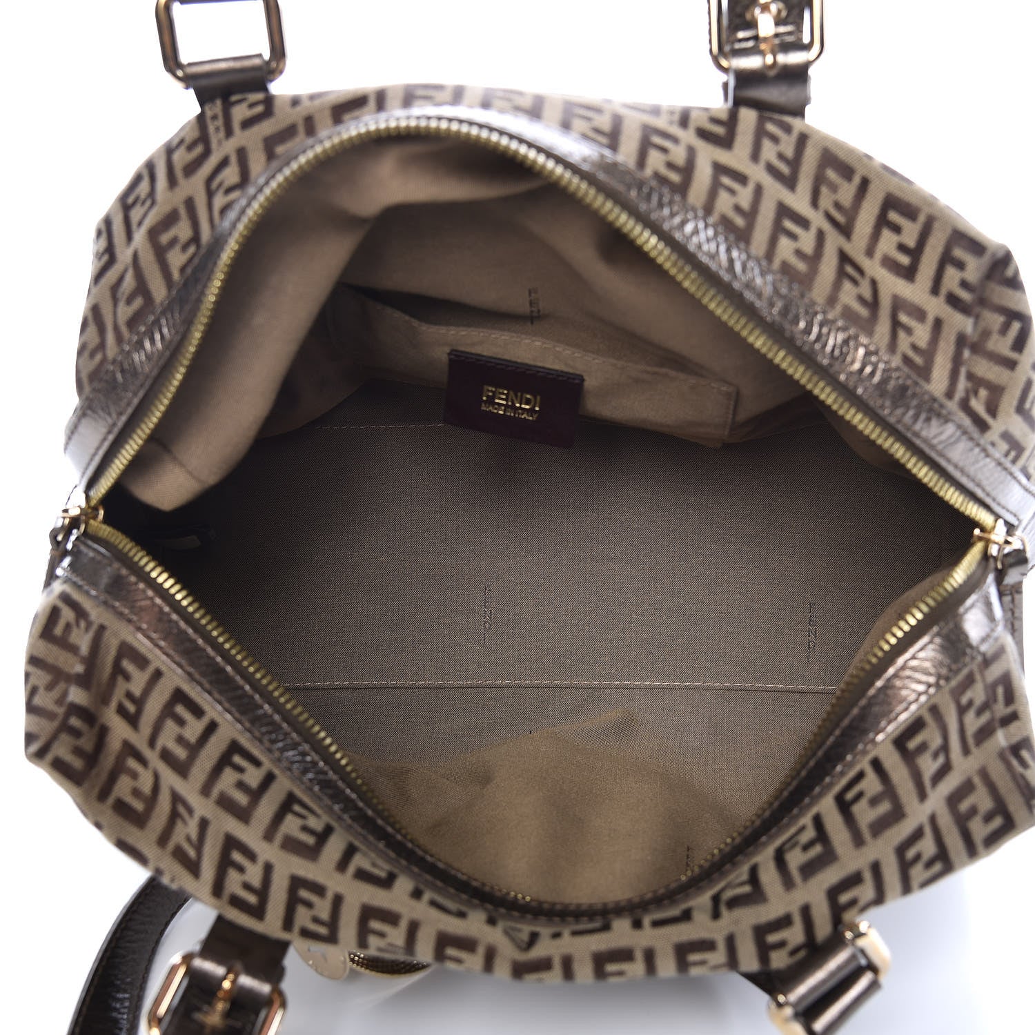 Fendi Zucchino Patent Boston Mogano Panna Canna di Fucile 7 of 11