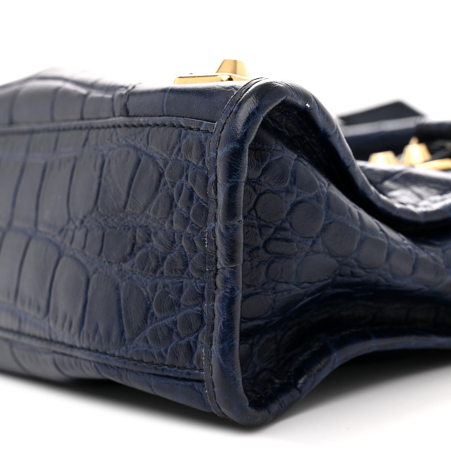 Balenciaga Calfskin Crocodile Embossed Gold Metallic Edge Hardware Mini City Bleu 11 of 13