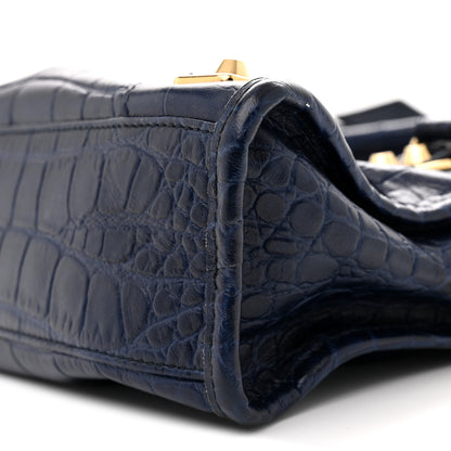 Balenciaga Calfskin Crocodile Embossed Gold Metallic Edge Hardware Mini City Bleu 11 of 13