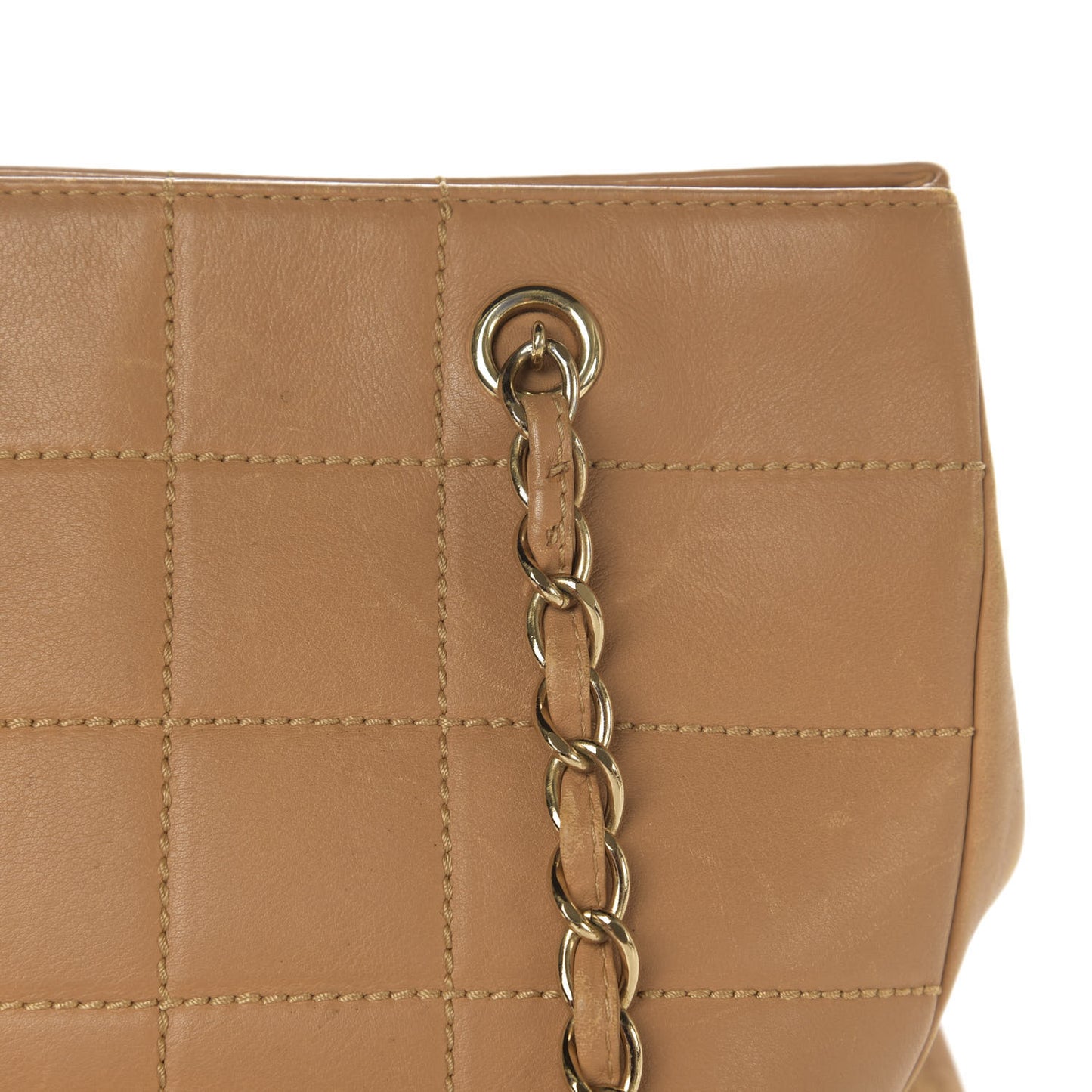 Calfskin Stitched Chocolate Bar Shopping Tote Beige