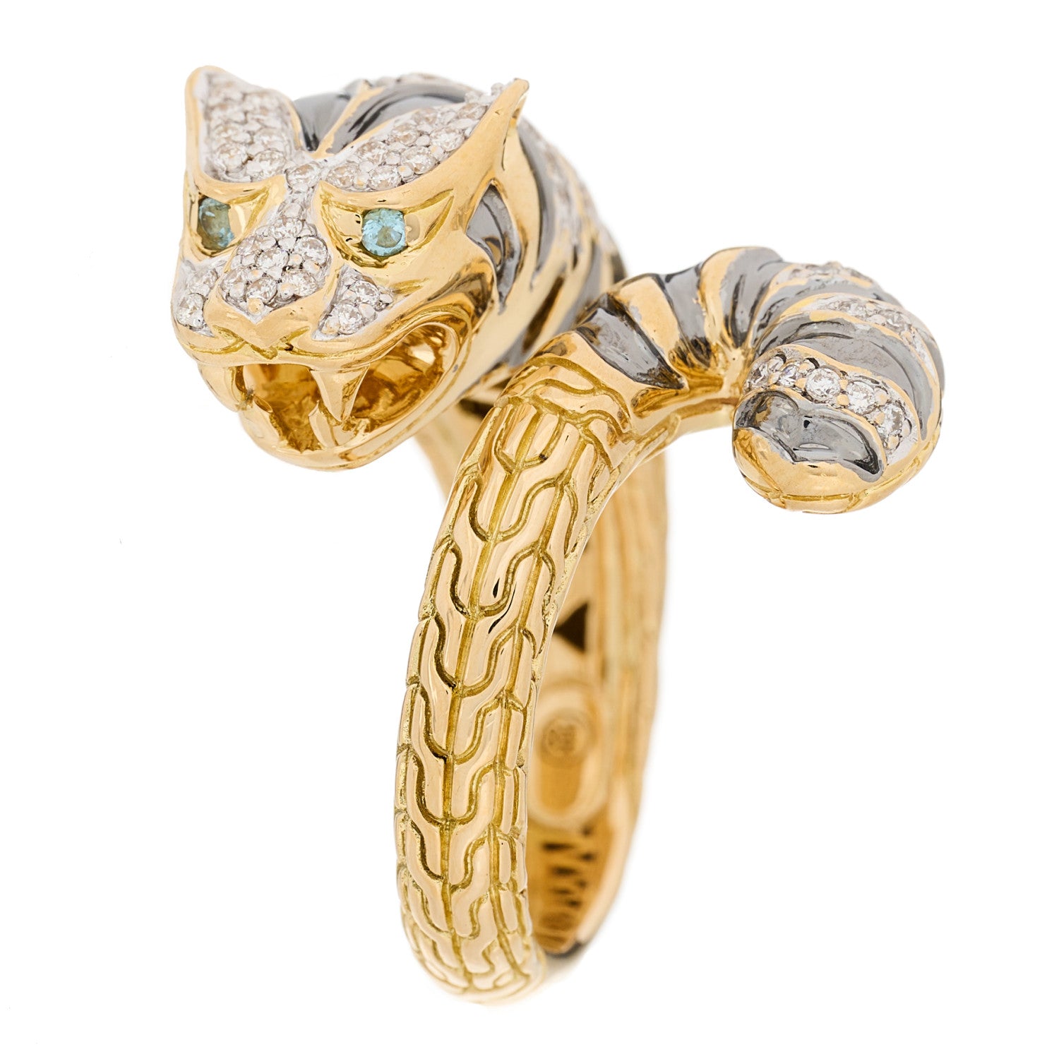 John Hardy 18K Yellow Gold Diamond Blue Topaz Macan Ring 54 7 1 of 7