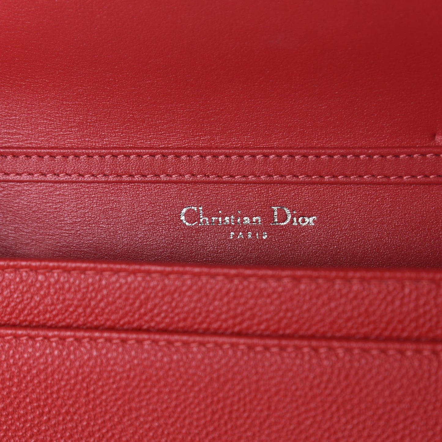 Grained Calfskin Diorama Wallet on Chain Pouch Rouge Vif
