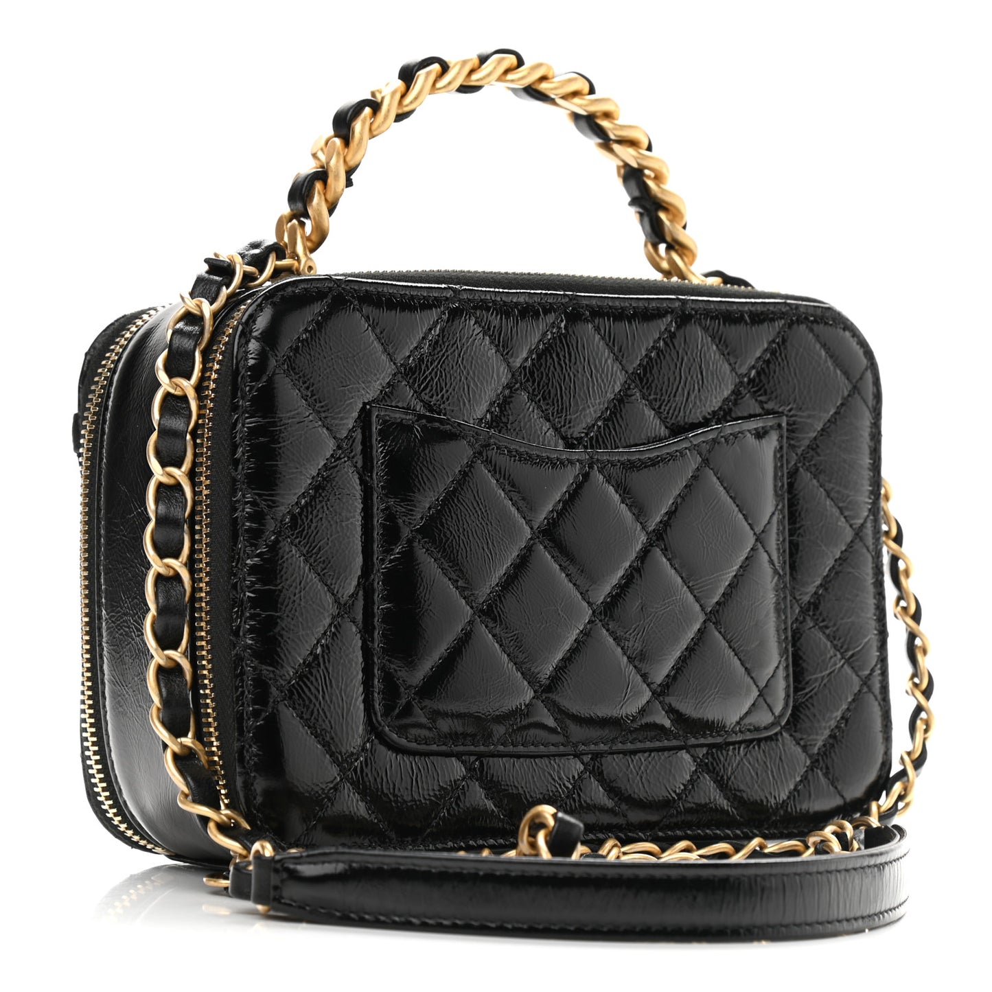 Crumpled Lambskin Quilted Get Round Top Handle Vanity Case Black