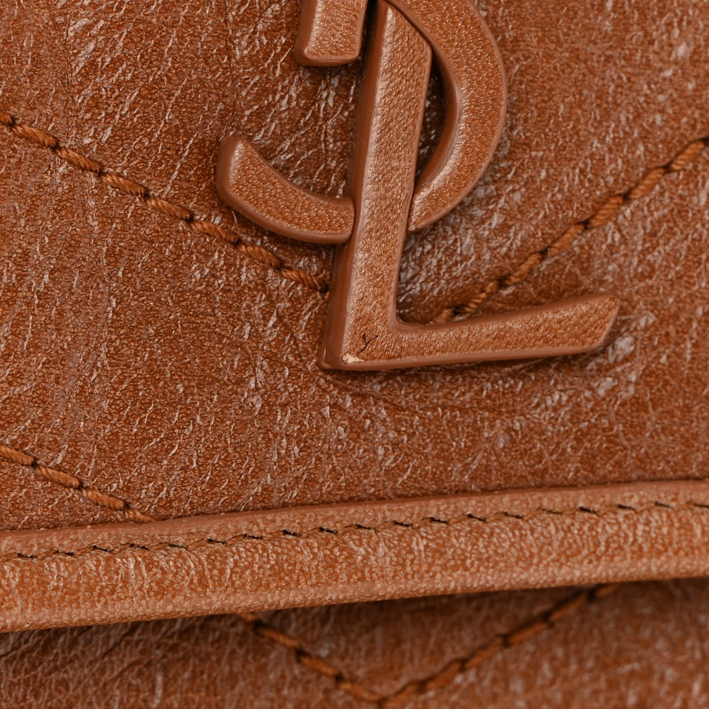 Crinkled Calfskin Matelasse Monogram Medium Niki Chain Satchel Caramel