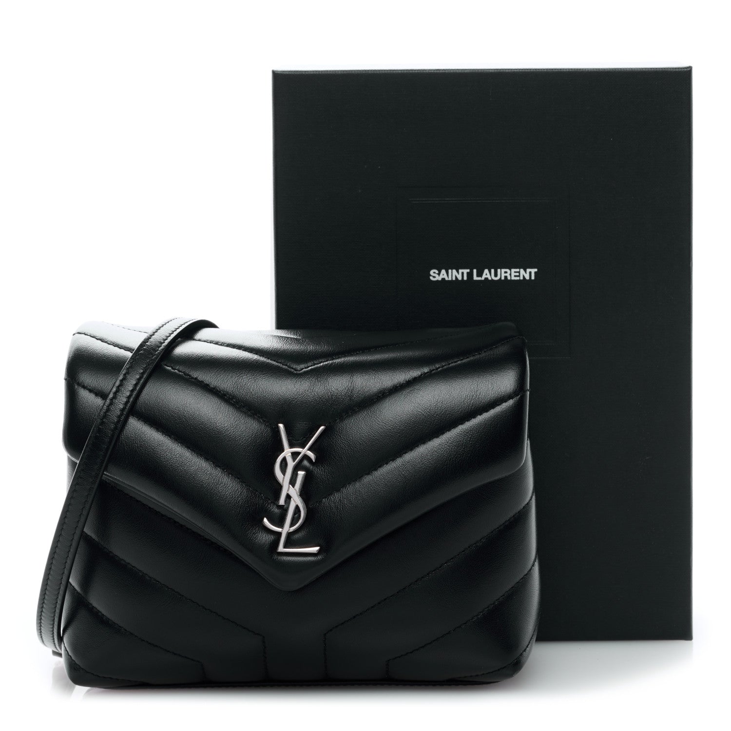 Saint Laurent Calfskin Y Quilted Monogram Toy Loulou Crossbody Bag Black 9 of 9