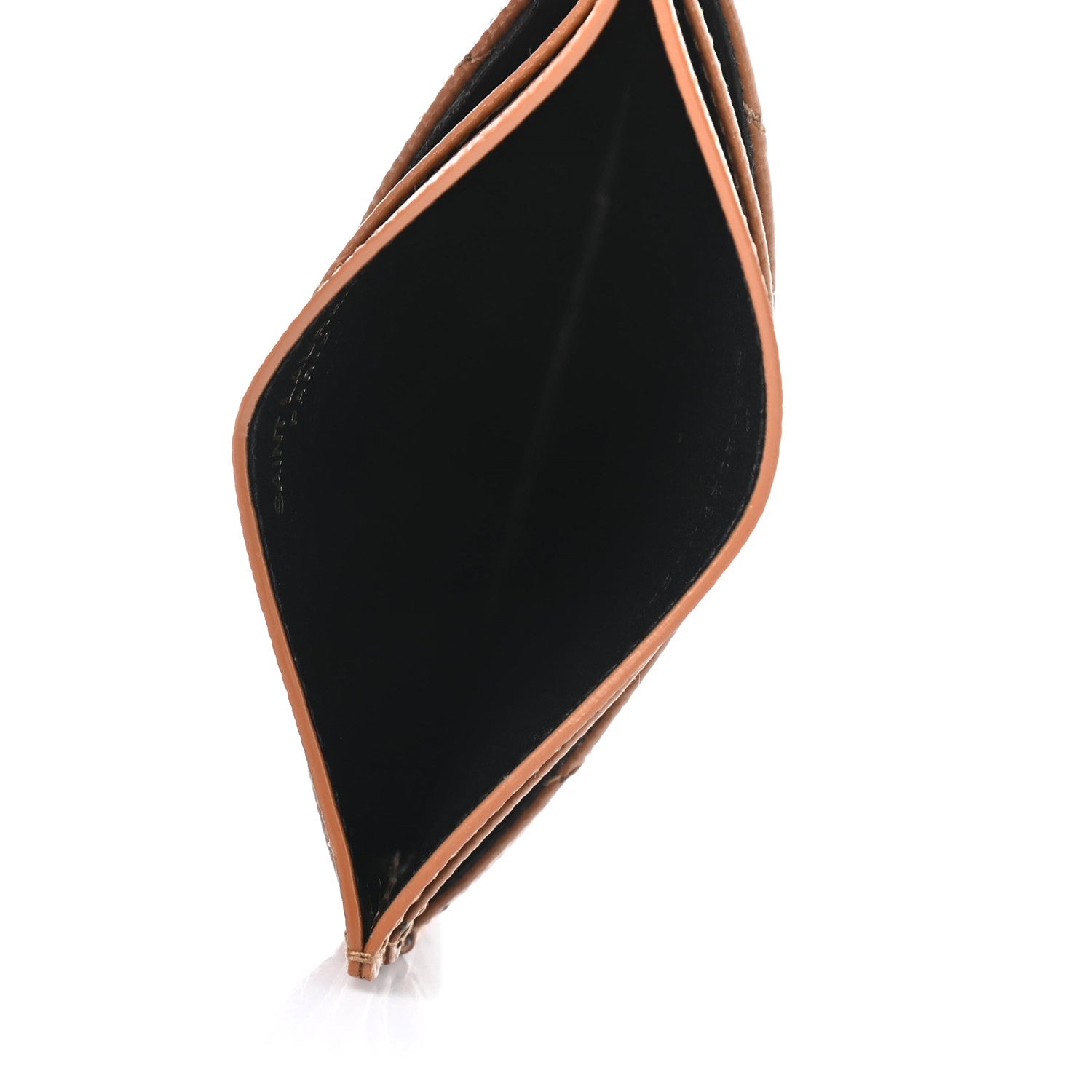 Saint Laurent Grain De Poudre Matelasse Chevron Monogram Credit Card Case Natural Dark 5 of 7