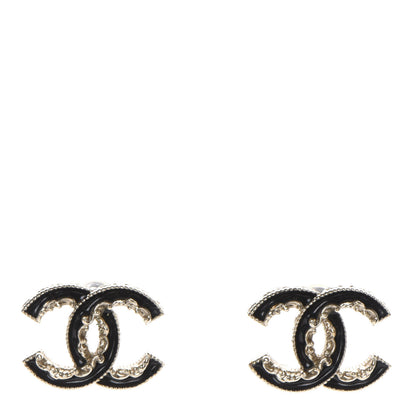 Chanel Enamel CC Baroque Earrings Black Gold 1 of 5