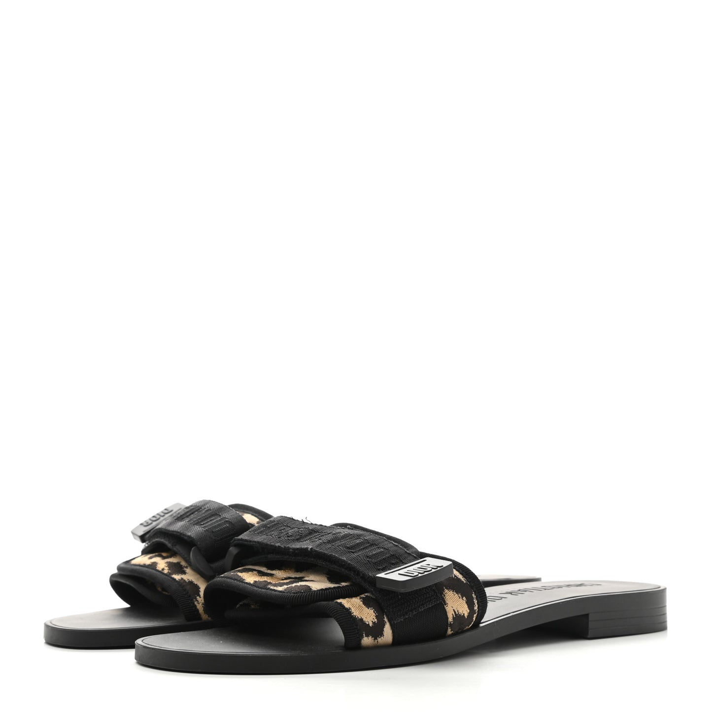 Technical Stretch Fabric Leopard Dio(r)evolution Slide Sandals 39 Black Natural