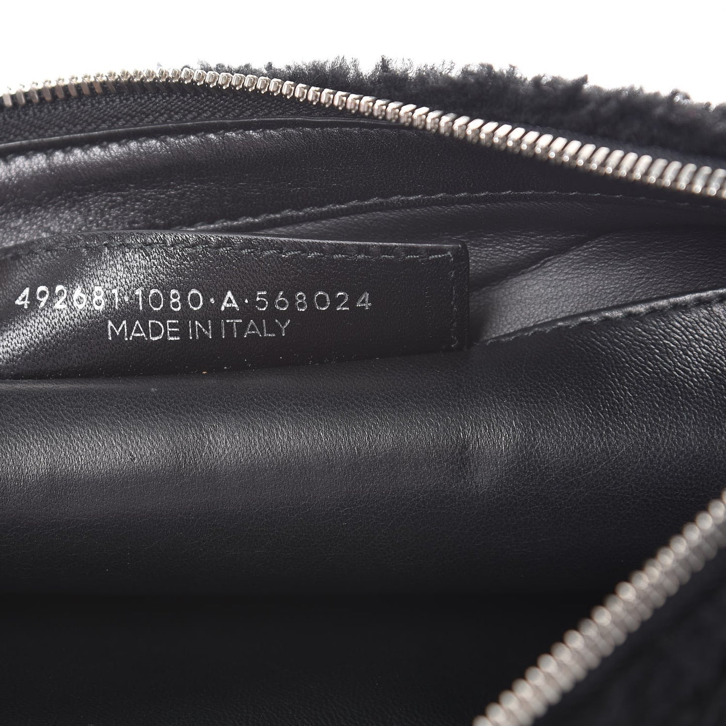 Sheepskin Shearling Contrasted Logo Large Zip Pouch Black