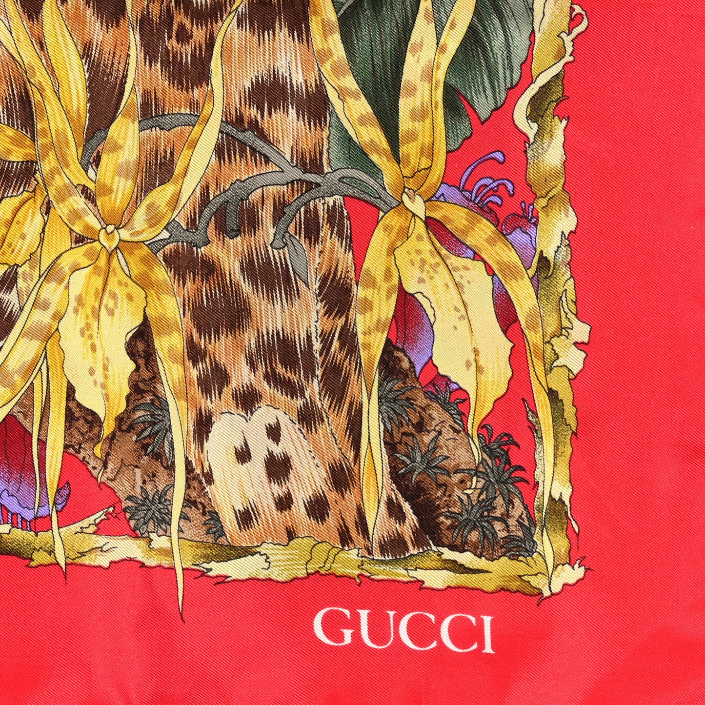Silk Panther Print Square Scarf Red