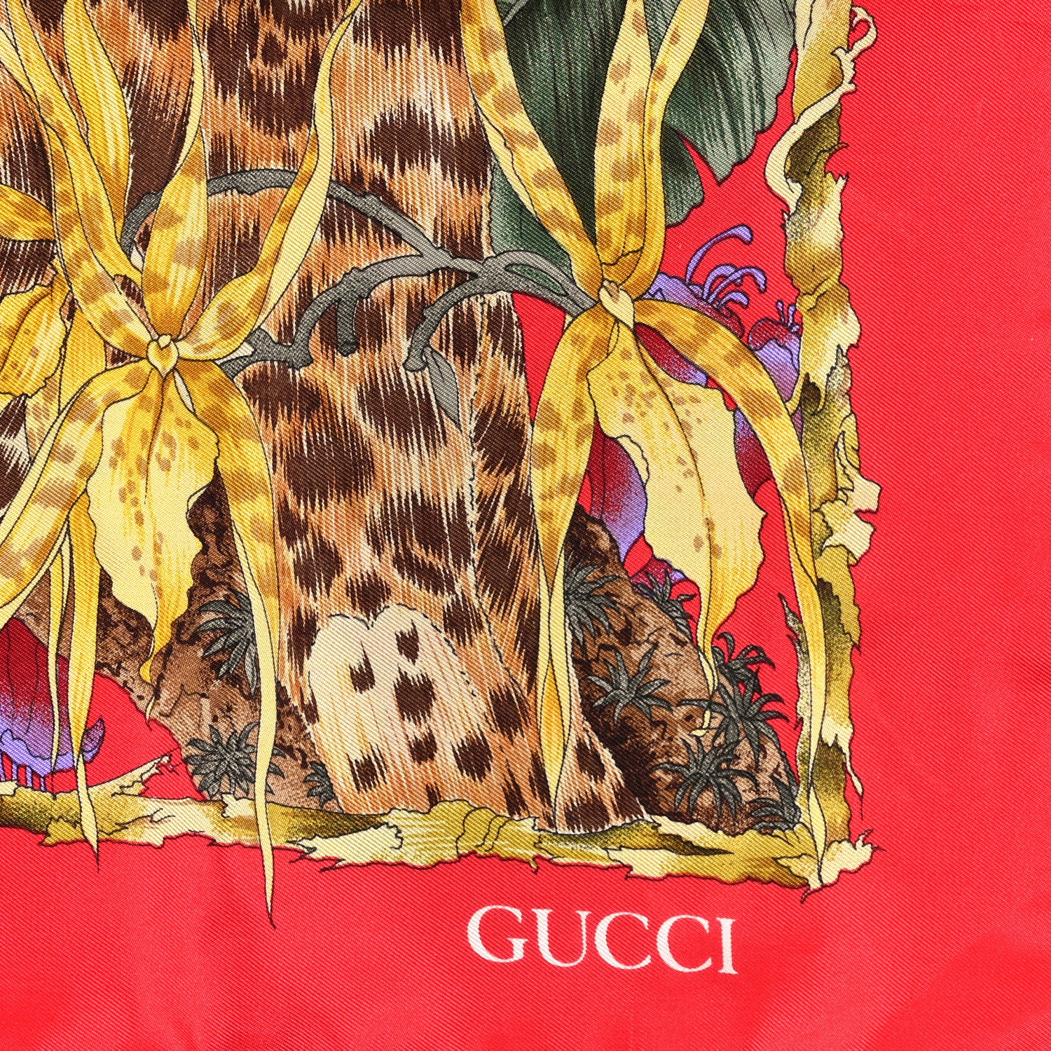 Gucci Silk Panther Print Square Scarf Red 2 of 3