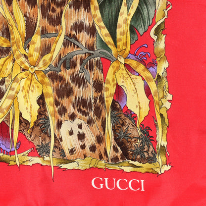 Gucci Silk Panther Print Square Scarf Red 2 of 3