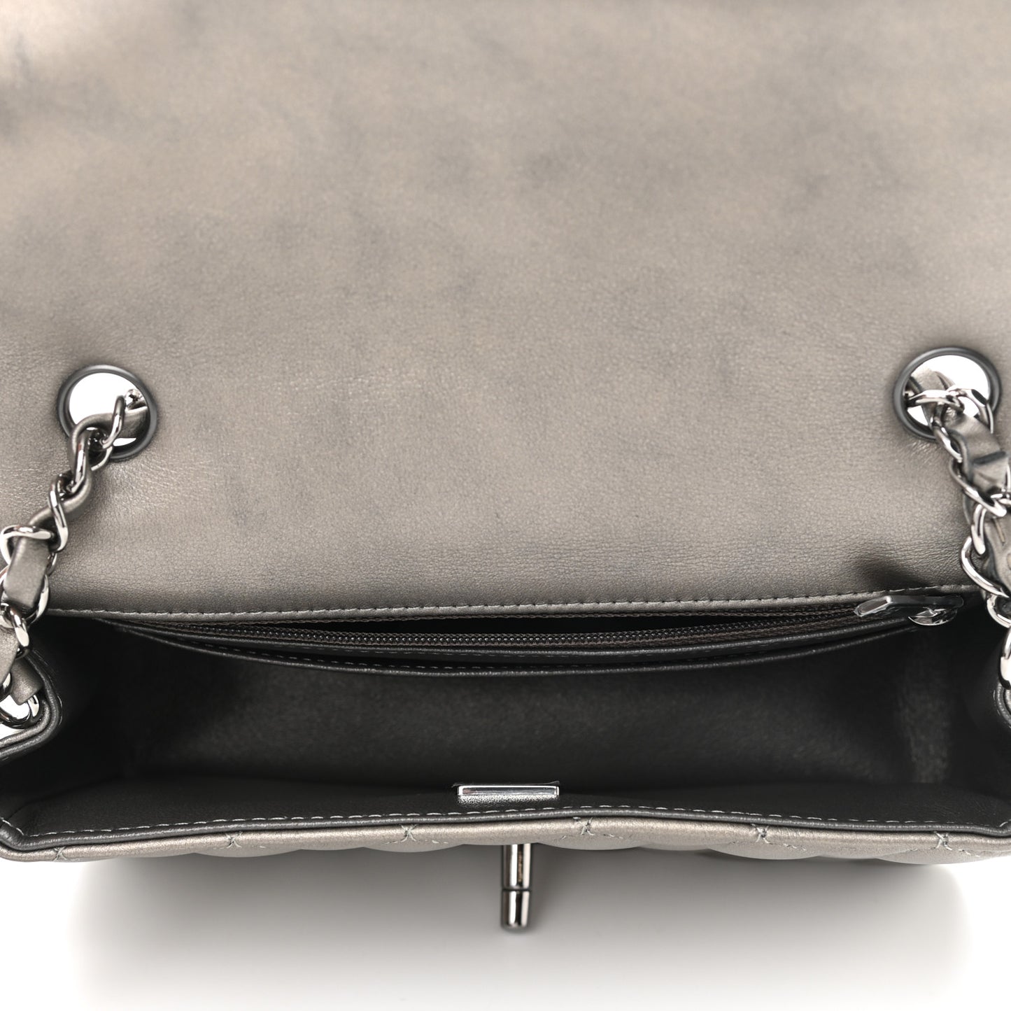 Metallic Lambskin Quilted Mini Rectangular Flap Dark Grey