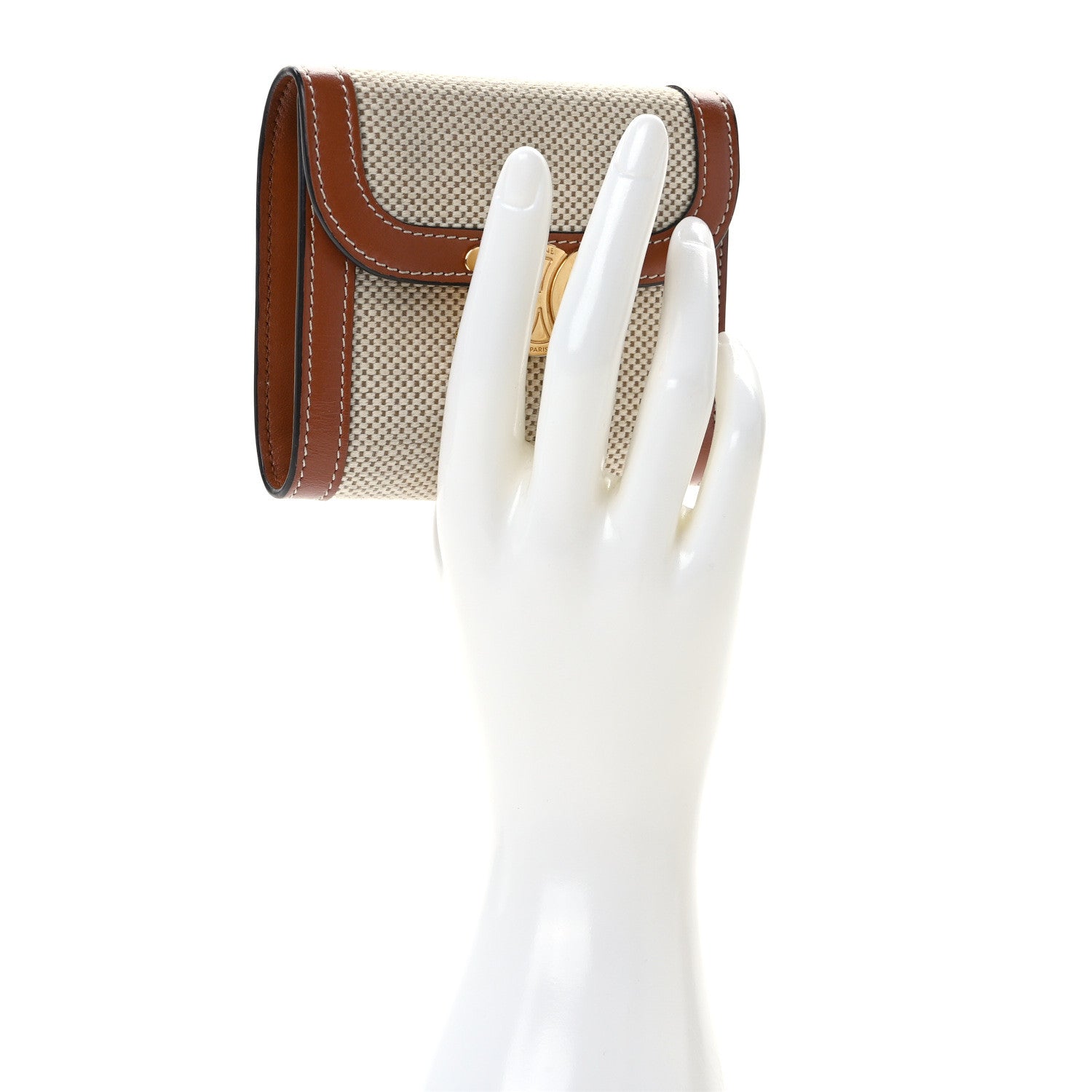 Celine Textile Calfskin Small Triomphe Wallet Natural Tan 2 of 8