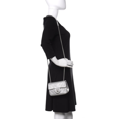 Chanel Metallic Lambskin Chevron Quilted Mini Flap Silver 2 of 10