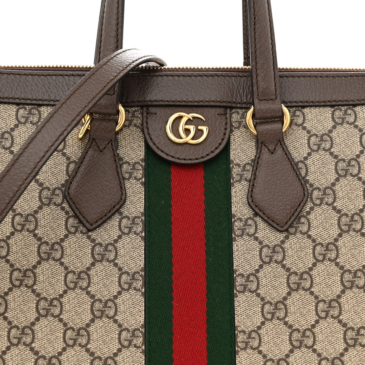 GG Supreme Monogram Web Medium Ophidia Tote Bag Brown