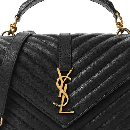Saint Laurent Sheepskin Matelasse Chevron Monogram Medium College Bag Black 7 of 9