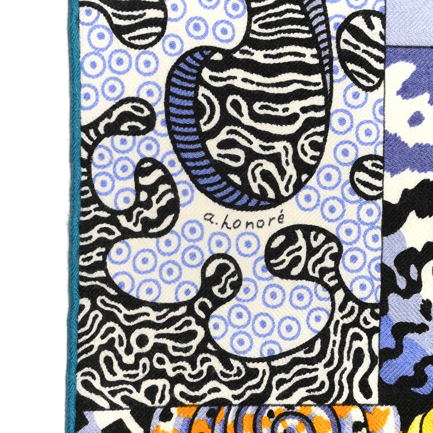 Cashmere Silk Sieste Au Paradis Scarf 140 Bleu Jaune Vert