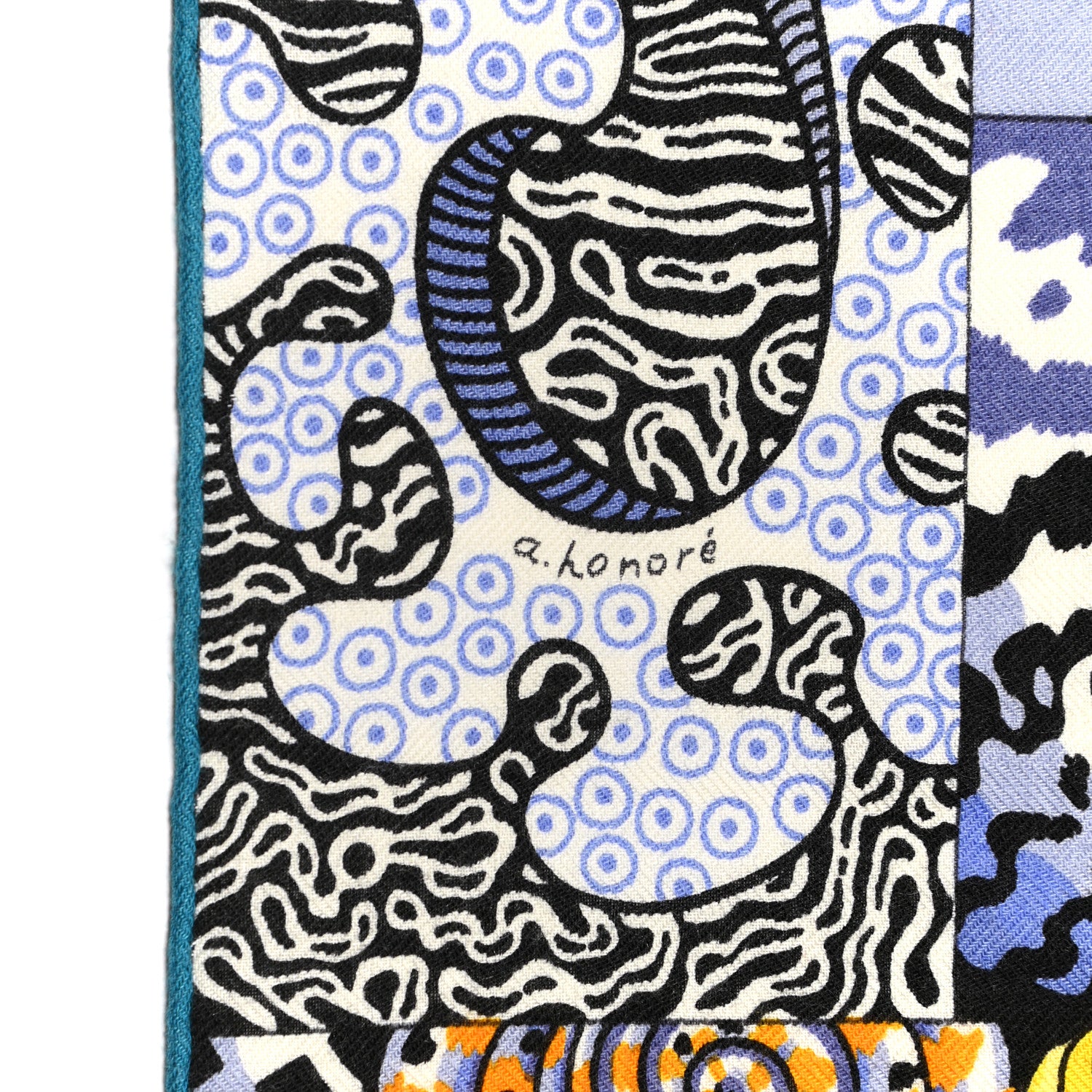 Hermes Cashmere Silk Sieste Au Paradis Scarf 140 Bleu Jaune Vert 6 of 7
