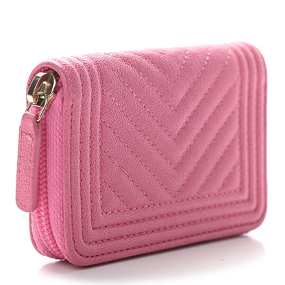 Chanel Caviar Chevron Quilted Boy Zip Around Coin Purse Wallet Dark Pink 3 of 7