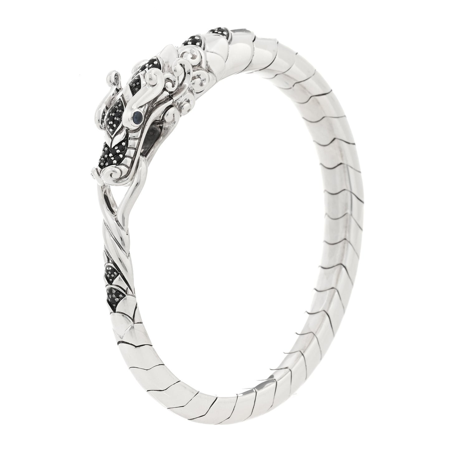 Sterling Silver Black Spinel Sapphire Naga Dragon Bracelet