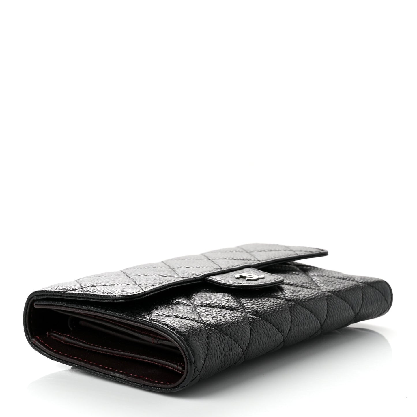 Caviar Quilted Large Gusset Flap Wallet Black
