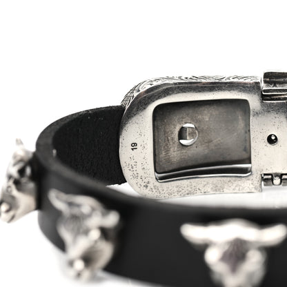 Gucci Sterling Silver Leather Anger Forest Bulls Head Bracelet 4 of 5