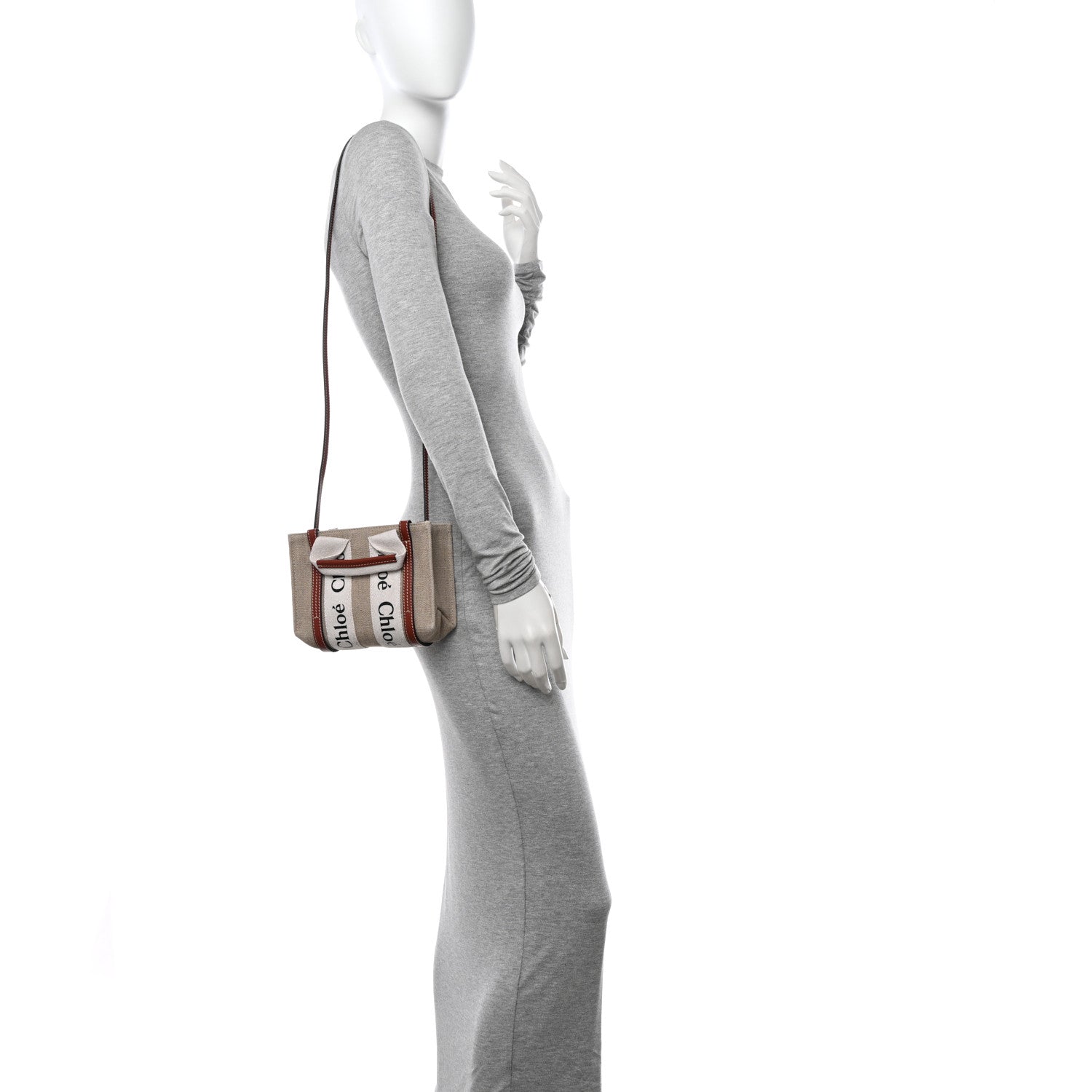 Chloe Cotton Calfskin Mini Woody Ribbon Tote White Brown 2 of 11