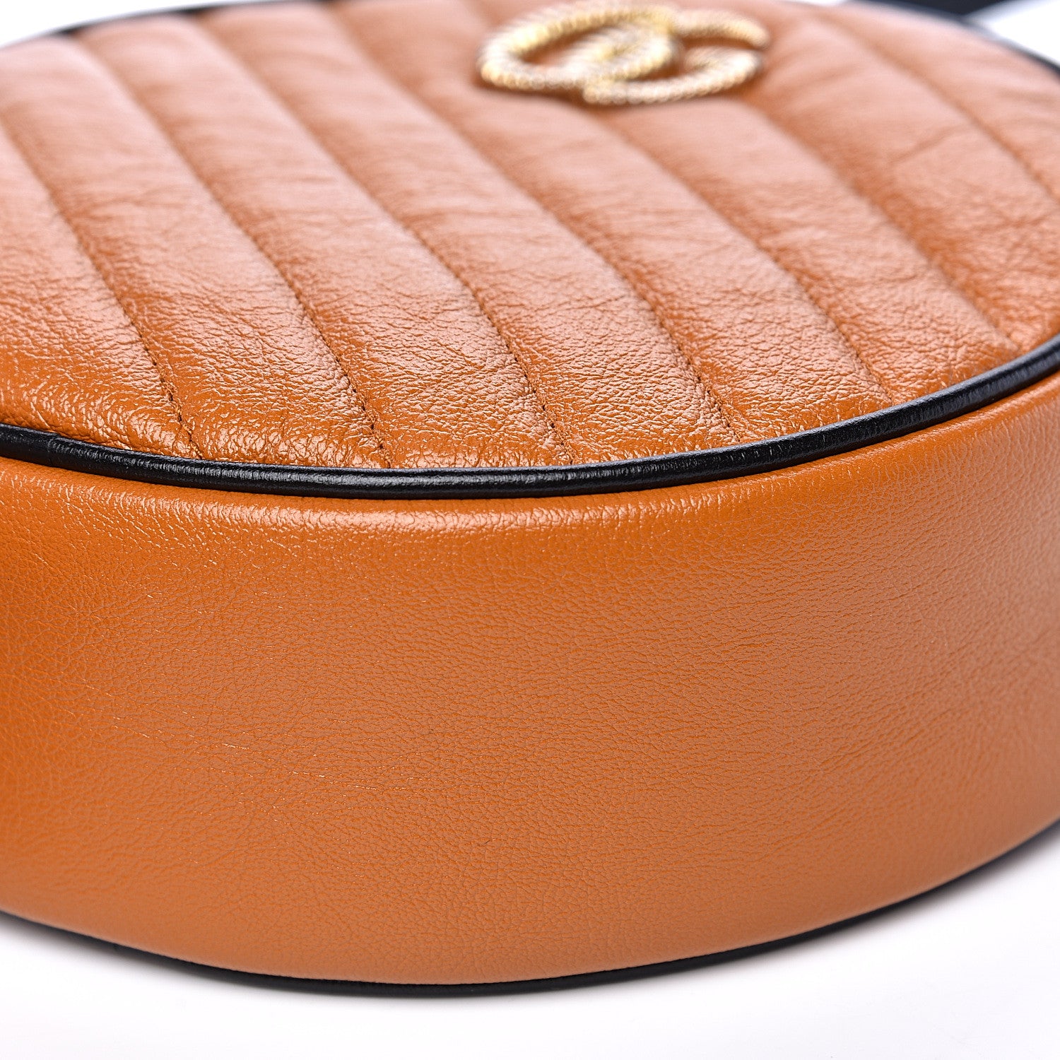 Gucci Azalea Calfskin Matelasse Diagonal Mini Torchon GG Marmont Round Shoulder Bag Cognac Black 9 of 10