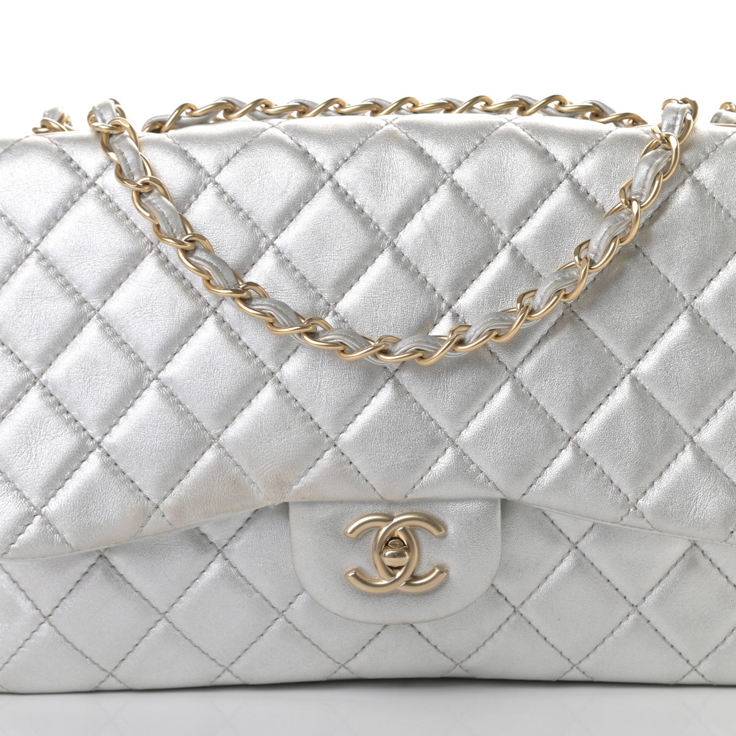 Chanel Metallic Lambskin Quilted Jumbo Single Flap Silver 8 of 14