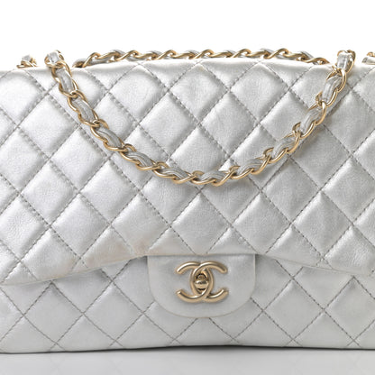 Chanel Metallic Lambskin Quilted Jumbo Single Flap Silver 8 of 14