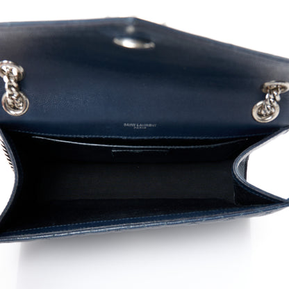 Saint Laurent Grain De Poudre Textured Mixed Matelasse Triquilt Medium Monogram Satchel Deep Marine 5 of 11